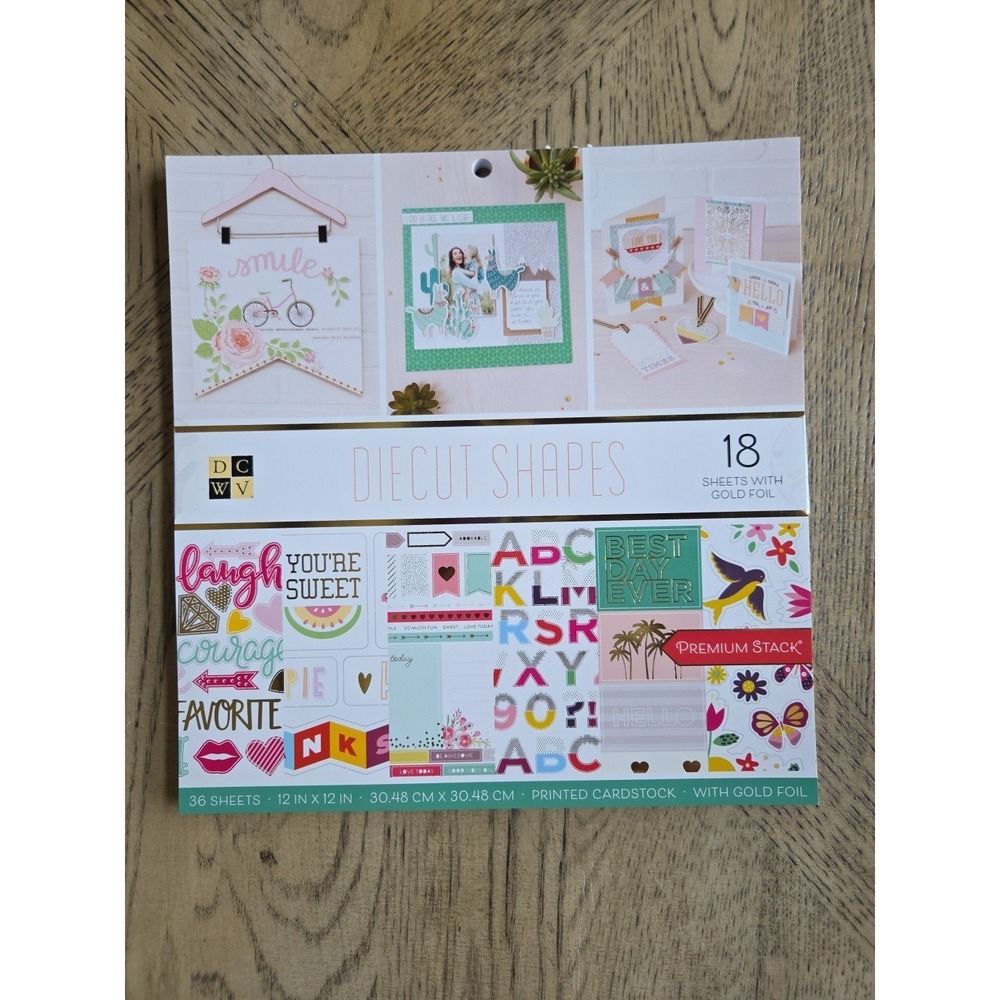 DCWV Scrapbook Die Cut Shapes 36 Sheets Card Stock 12X12 Premium Stack New Foil